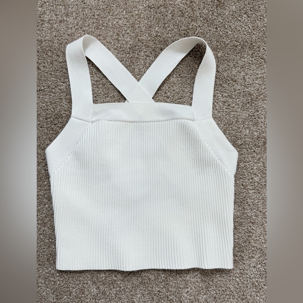 Forever 21 Ribbed White Cross Back Crop Top Size Medium